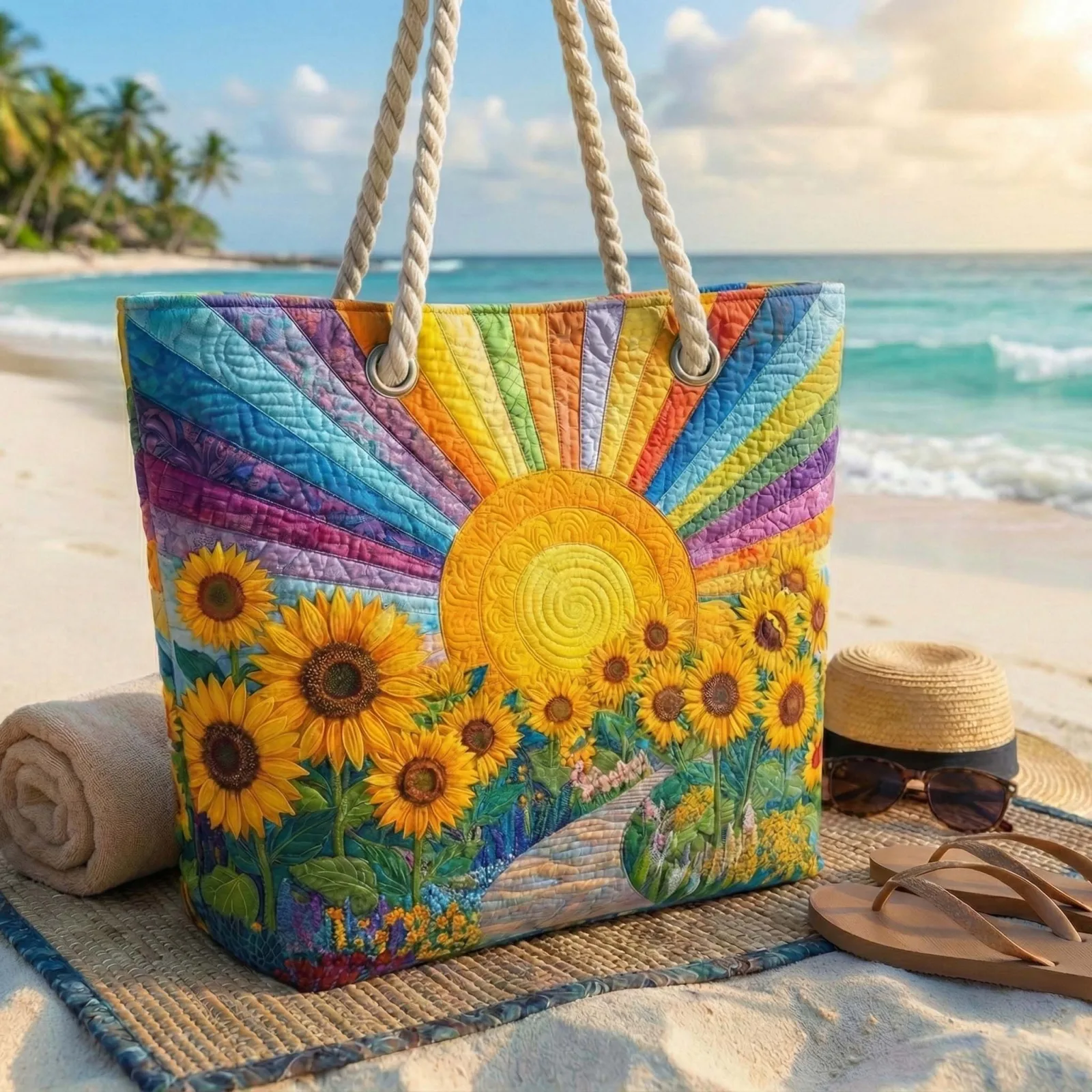 Bolsa de Praia Feita à Mão | Sol Arco-íris